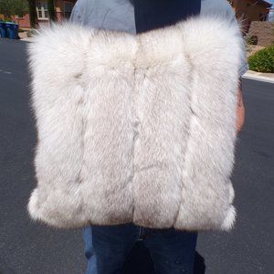 real BLUE FOX FUR throw pillow (cover only), 16"x16", ivory fur w gray tips
